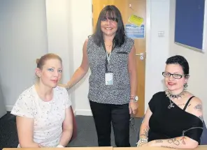  ??  ?? Working together Lyndsay Duncan, 35, from Coylton ( left), Lorna Wales, inclusive learning assistant at Ayrshire College ( centre) and Sam McMath, 37, from Troon