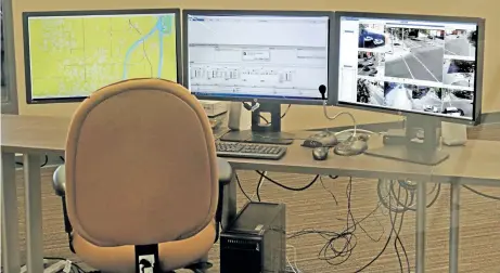  ?? MIKE DIBATTISTA/NIAGARA FALLS REVIEW ?? One of the advanced features being set up at the new Niagara Regional Police state-of-the-art headquarte­rs on Valley Way in Niagara Falls is a real-time operations centre where video feeds will keep an eye on local streets.