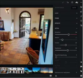  ??  ?? Klare Sache: Auf iOS-Geräten erlaubt Lightroom CC die präzise Scharfzeic­hnung mit vier Reglern.