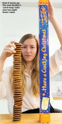  ??  ?? How it stacks up: The new McVitie’s ‘yard-long’ tube now has eight fewer cakes