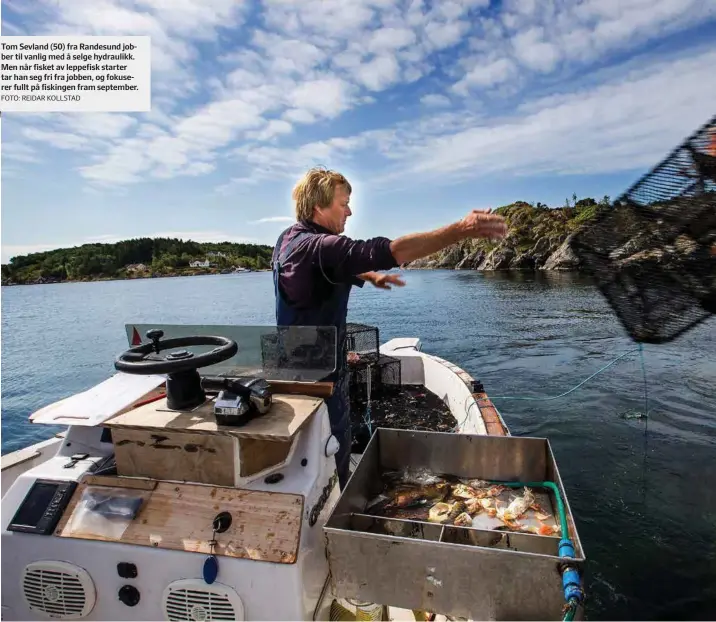  ?? FOTO: REIDAR KOLLSTAD ?? Tom Sevland (50) fra Randesund jobber til vanlig med å selge hydraulikk. Men når fisket av leppefisk starter tar han seg fri fra jobben, og fokuserer fullt på fiskingen fram september.