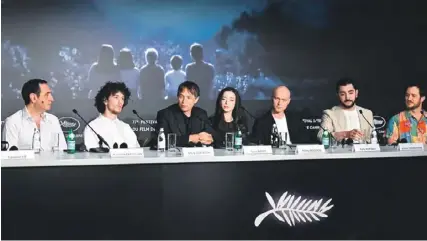  ?? ?? Actors Karren Karagulian, Mark Eydelshtey­n, Sean Baker, Mikey Madison, Yuriy Borisov and Vache Tovmasyan attending a press conference for the film Anora at the 77th edition of the Cannes Film Festival. PHOTO: ZOULERAH NORDDINE/AFP