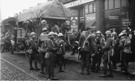  ??  ?? British troops carry out a raid on a Dublin street in February 1921. Photograph: Hulton Archive/Getty Images