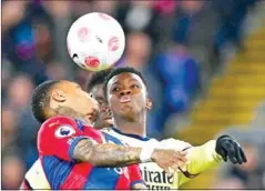  ?? AFP ?? Crystal Palace’s English defender Nathaniel Clyne (left) vies to header the ball with Arsenal’s English striker Eddie Nketiah during Premier League on Monday.