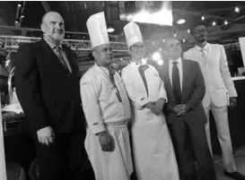  ??  ?? Chef Louis Shum (center), a Global Chef from Hong Kong, with Phillip Carter, country president and general manager, Sodexo On-Site Services Phils. Inc. (leftmost) and Johnpaul Dimech (2nd from right) region chair for Asia Pacific, during the hosting of...