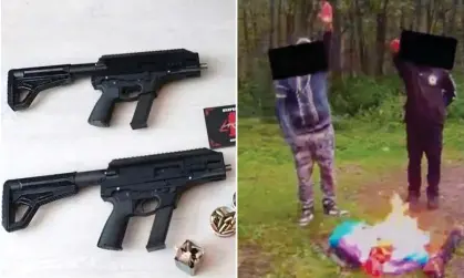  ?? Photograph: Police Finland ?? Weapons made by the men using a 3D printer, and a picture including one of the convicted men.