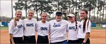  ??  ?? Parkers Chapel softball coach Miranda Carlisle, pictured with seniors, Jana Milam, Kylie Jones, Kaylin Waller, Kenlee McAuliffe and Kamryn Cross. (Contribute­d)