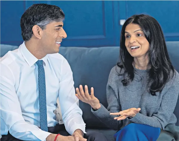  ?? ?? Rishi Sunak and his wife Akshata Murty sat down for an interview with Grazia magazine, in which the Prime Minister revealed that making the bed and stacking the dishwasher were his favourite household chores