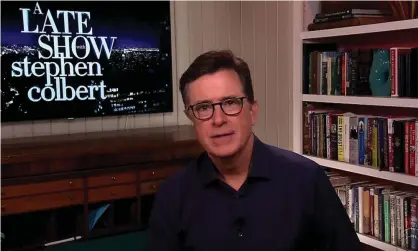  ??  ?? Stephen Colbert on new CDC guidance to wear masks in public: ‘Given the sudden reversal, this new guidance is a little confusing, but on Friday, the President used his daily briefing to make it even more confusing.’ Photograph: Youtube