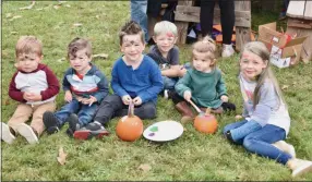 ?? JESI YOST - FOR MEDIANEWS GROUP ?? Cousins Cameron Dietrich, 2; Wyatt Troxel, 2; Cole Troxel, 5; Adalynn Sterner, 2; Lilly Giorgio, 7, and Leo Giorgio, 4 (back) paint pumpkins at Exeter Township Fall Festival held at Daniel Boone Homestead on Oct. 12.