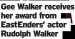 ?? ?? Gee Walker receives her award from Eastenders’ actor Rudolph Walker