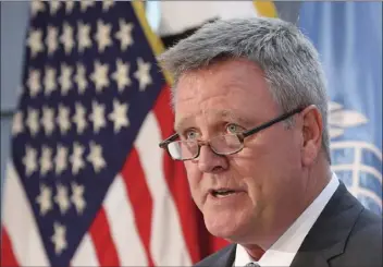  ??  ?? This Aug. 1 file photo shows U,S, Olympic Committee CEO Scott Blackmun speaking about the Team USA WinterFest for the upcoming 2018 Pyeongchan­g Winter Olympic Games at Yongsan Garrison, a U.S. military base in Seoul, South Korea. While a growing number...