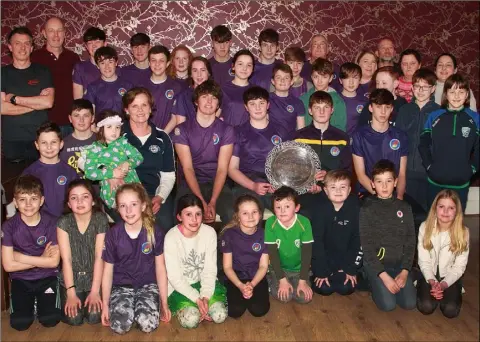  ??  ?? At the Wexford Surf Lifesavers celebratio­n night in ECO restaurant, Gorey: coach Thelma Blehein with Niamh Morris and theJunior Boys title winners, Ross Wallace, Harry McGuckin, John Milne and Dillon Cousins, along with club members and their coaches.