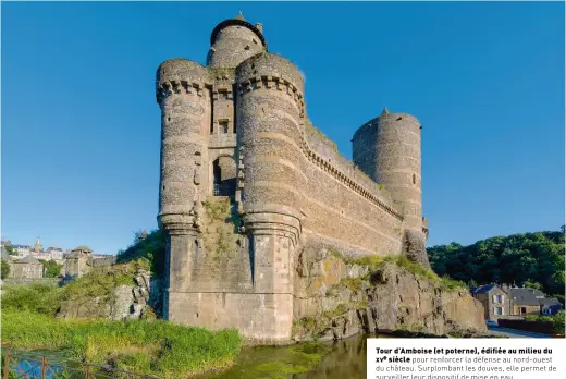  ??  ?? Tour d’amboise (et poterne), édifiée au milieu duxve siècle pour renforcer la défense au nord- ouest du château. Surplomban­t les douves, elle permet de surveiller leur dispositif de mise en eau.