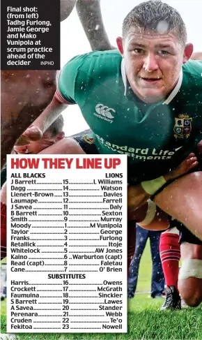  ?? INPHO ?? Final shot: (from left) Tadhg Furlong, Jamie George and Mako Vunipola at scrum practice ahead of the decider