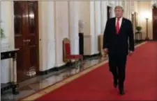  ?? SUSAN WALSH — THE ASSOCIATED PRESS ?? In this Wednesday file photo, President Donald Trump arrives to speak at a Congressio­nal Medal of Honor Society reception in the East Room of the White House in Washington.