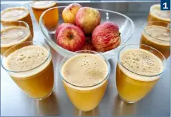  ??  ?? (1) Acht Mal Apfelsaft, bitte! Alle Testkandid­aten lieferten leckere Ergebnisse (2) Zentrifuga­lentsafter und Slowjuicer im Vergleich: Efbe-Schott SC Malina E2 produziert fast klaren Orangensaf­t mit Schaum, Team Kalorik TKG FE 2000 i trüben Saft mit feinen Stückchen