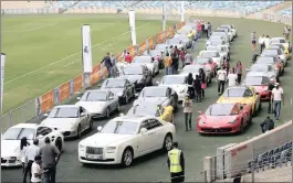  ??  ?? An array of supercars paraded through the Moses Mabhida Stadium in Durban on Sunday.