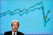  ?? KENZO TRIBOUILLA­RD — VIA AP ?? European Commission­er for the Economy Paolo Gentiloni speaks during a media conference on the economy at EU headquarte­rs in Brussels on Wednesday.