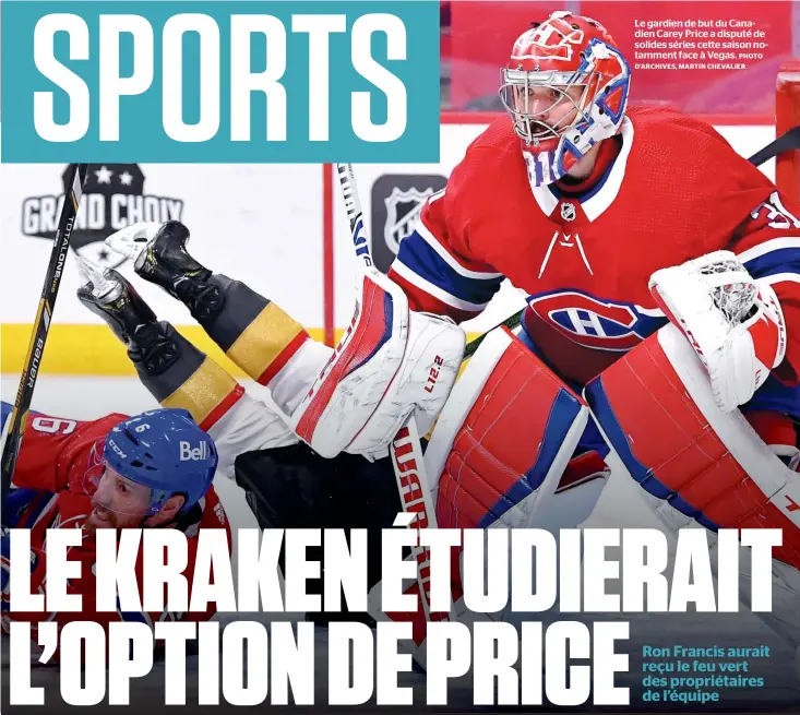  ?? PHOTO D’ARCHIVES, MARTIN CHEVALIER ?? Le gardien de but du Canadien Carey Price a disputé de solides séries cette saison notamment face à Vegas.