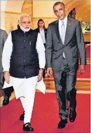  ?? PIB ?? Prime Minister Narendra Modi with US President Barack Obama at the White House in Washington DC on Tuesday.