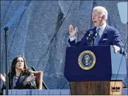  ?? SUSAN WALSH / AP ?? “I know that progress does not come fast enough. It never has,” said President Joe Biden, during the 10th anniversar­y of the dedication of the Martin Luther King, Jr. Memorial in Washington on Thursday. He was introduced by Vice President Kamala Harris.