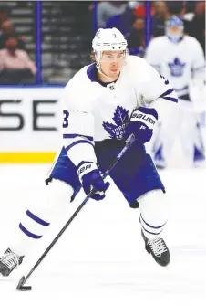  ?? MIKE EHRMANN/GETTY IMAGES ?? Leafs defenceman Justin Holl, called up from the AHL Marlies, says the NHL parent club has been used to playing without key players in the lineup due to injury.