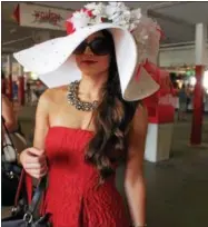  ??  ?? Contestant­s in the 2016 Hat Contest, the 25th annual, held Sunday afternoon at Saratoga Race Course.