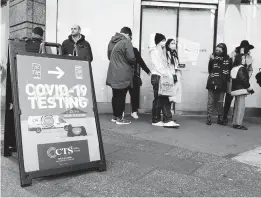  ?? SPENCER PLATT/GETTY ?? Hospitals in the U.S. anticipate a surge in COVID-19 cases due to omicron. Above, people prepare to get tested this month at Times Square in New York City.