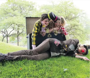  ?? JENNY MCDONALD/FILES ?? Lucy Layton, left, Atticus Cseh and Piper Trounce star in a Midsummer Night’s Dream from the Carousel Theatre for Young People’s teen Shakespear­e production. The play runs July 27-Aug. 11 at the outdoor stage on Granville Island.