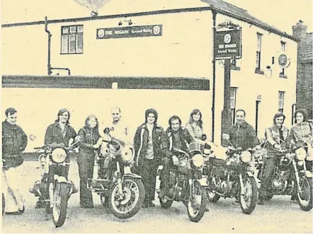  ?? ?? Some of the motorcycli­sts ‘banned’ by a new landlord from the Noggin pub, just outside Warrington, had plenty to smile about after the pub owners, Greenall Whitley, reversed the decision.