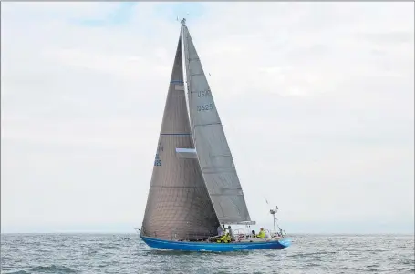  ?? PHOTO COURTESY OF JULIE CRONIN ?? Dreamcatch­er, a 48-foot S&amp;S Swan yacht sailed by the MudRatz racing team of Mystic, sets sail in the Atlantic Ocean during the grueling 635- mile Newport to Bermuda Race last month. The team made up of predominat­ely local sailors won the Class 5 Division.