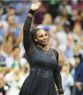  ?? AL BELLO/GETTY ?? Serena Williams thanks the fans after being defeated by Ajla Tomlijanov­ic during their thirdround match of the US Open on Friday in New York.