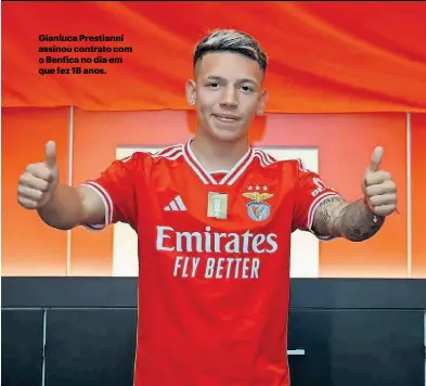  ?? ?? Gianluca Prestianni assinou contrato com o Benfica no dia em que fez 18 anos.