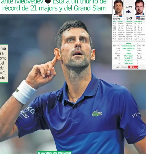  ??  ?? Novak Djokovic se lleva el dedo índice al oído para pedir el apoyo del público durante su partido contra Zverev en el US Open.