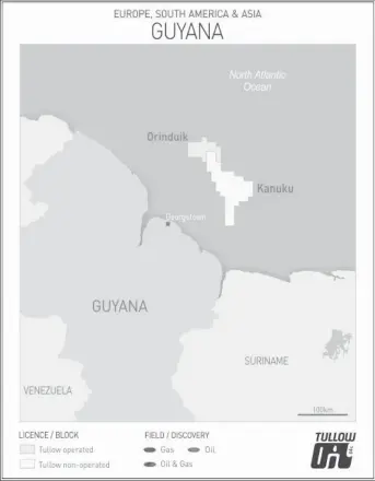  ??  ?? A map showing the Orinduik Block, which is being operated by Tullow Oil in collaborat­ion with Eco Atlantic Oil and Gas.