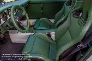  ??  ?? ABOVE Interior is retro inspired but very much modern in its practicali­ty, exemplifie­d by a new e-brake and heated leather seats