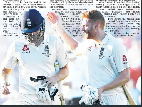  ??  ?? JOB WELL DONE: Malan gets a deserved pat on the back from Bairstow