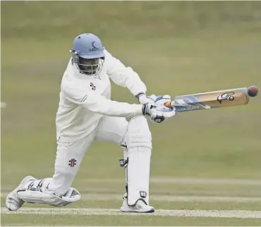  ??  ?? 0 Carlton’s Arun Pillai hits out on his way to 50 in the win over Stewart’s Melville at Grange Loan.