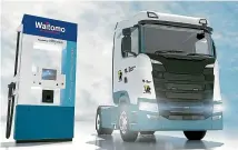  ??  ?? Freight company TIL Logistics is trialling hydrogen trucks with fuel retailer Waitomo supplying the fuel, as part of a plan to help the trucking industry switch to new fuels, led by clean-tech firm Hiringa Energy.