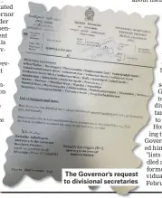  ?? ?? The Governor's request to divisional secretarie­s