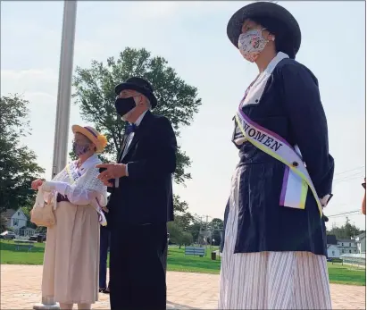  ?? Adam Hushin / Hearst Connecticu­t Media / ?? Several state and local officials gathered in Cromwell on Tuesday morning to unveil a memorial establishe­d for Cromwell resident Emily Pierson, a pivotal figure in the women’s suffrage movement.