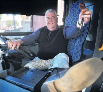  ?? PHOTO: CHRISTINE O’CONNOR ?? Shifting gears . . . Go Bus Dunedin depot manager Colin Abbis (64) hands back the keys yesterday after 43 years in the bus industry.