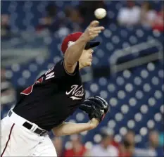  ?? PHOTO/ALEX BRANDON ?? Washington Nationals starting pitcher Jeremy Hellickson throws during the third inning of the team’s baseball game against the San Diego Padres at Nationals Park, on Tuesday, in Washington. AP