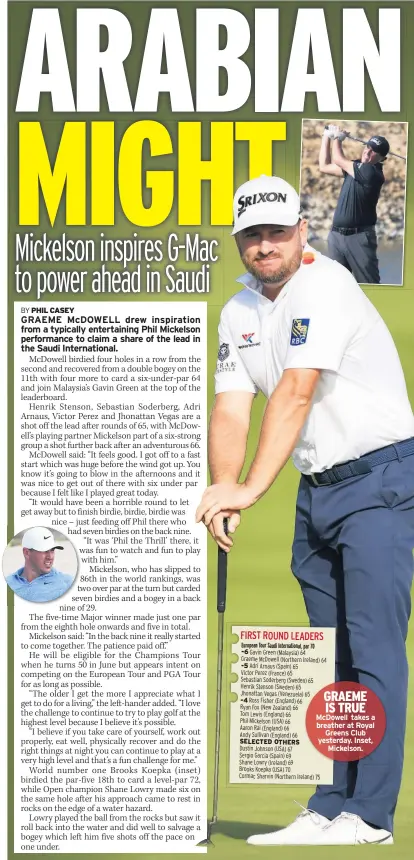  ??  ?? GRAEME IS TRUE Mcdowell takes a breather at Royal Greens Club yesterday. Inset, Mickelson.