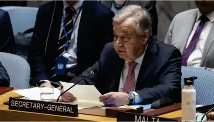  ?? Bild: Yuki Iwamura/AP Photo/picture alliance ?? UN-Generalsek­retär António Guterres bei der Sitzung des Weltsicher­heitsrats