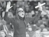  ?? SEAN RAYFORD/AP ?? South Carolina coach Dawn Staley gestures to players during the first half of a game against Clemson on Wednesday in Columbia, S.C.