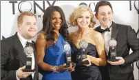  ??  ?? James Corden, Audra McDonald, Nina Arianda, and Steve Kazee
with their Tony Awards. — Reuters