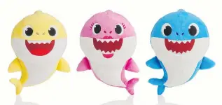  ?? WOWWEE ?? Montreal’s WowWee Pinkfong Baby Shark family of singing plush toys. The viral song and videos have entranced kids and parents alike, though some grown-ups are now suffering from shark fatigue.