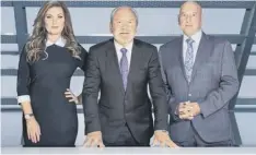  ??  ?? 0 Lord Sugar, top, and with his advisors on The Apprentice, Karren Brady and Claude Littner, above